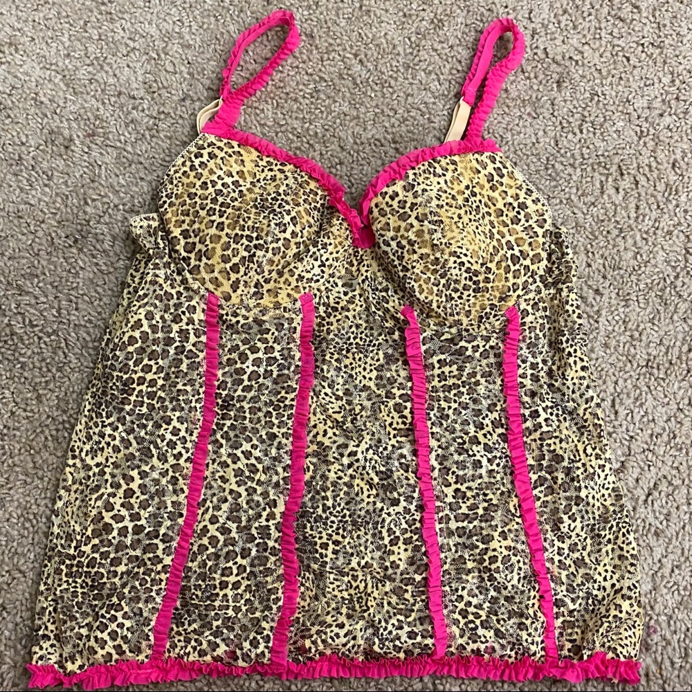 Arianne size XL leopard and hot pink lingerie top